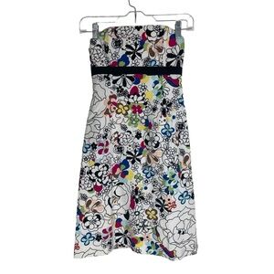 Tibi white floral multicolored strapless dress Size 0 Preppy‎ Spring Summer